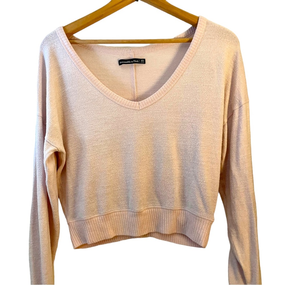 Abercrombie & Fitch, Light Pink Crop Top V Neck Lightweight Sweater, Women’s XS - Picture 7 of 9